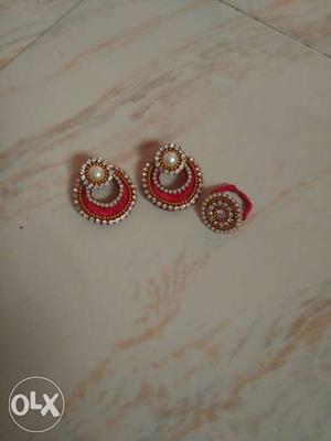 Pair Of Red Beaded Earrings