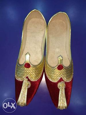 Pair Of Red-and-gold Khussa Shoes all size available