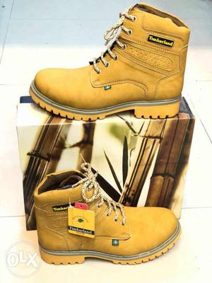 Pair Of Wheat Timberland Nubuck Work Boots With Box