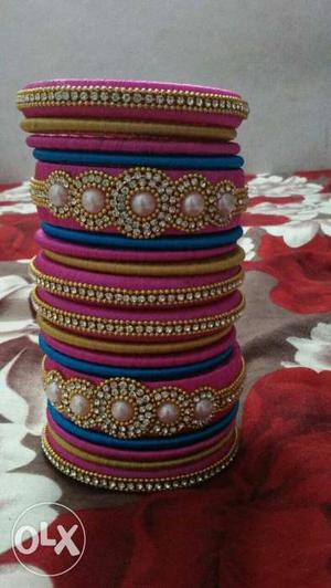 Pink And Blue Silk Thread Bangles