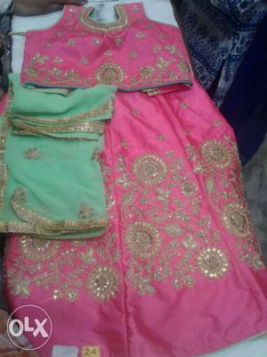 Pink And Gold-colored Floral Traditional Dress