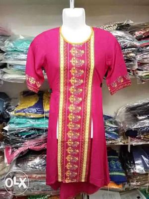 Pink And Yellow 3/4 Sleeved Traditional Dress