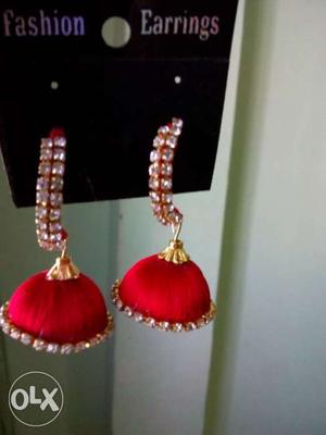 Red Jhunka Hook Earrings