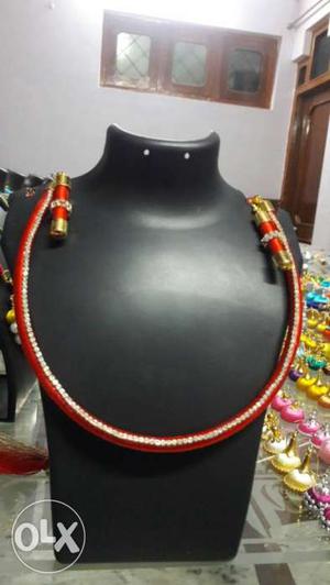 Red Necklace With Pair Of Earrings Set