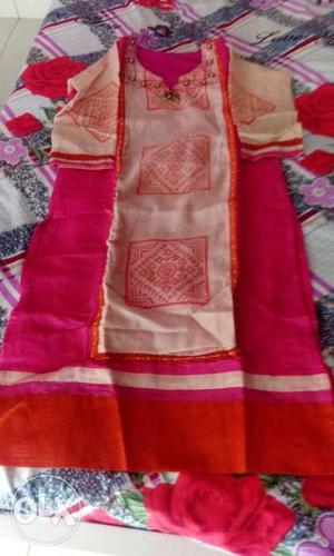 Red, Pink, And Beige Sari Dress