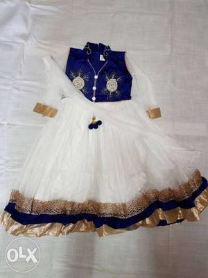 Small girls dress color white blue punjabi dress