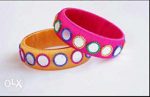 Two Pink And Yellow Thread Bangles