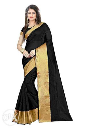 Women's Black And Gold Sari Dress
