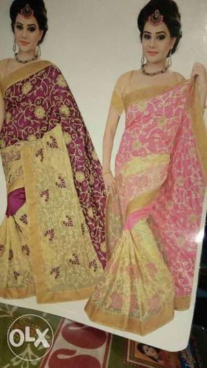 Women's Brown And Pink Sari Dress