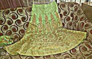 Women's Green And Brown Maxi Skirt