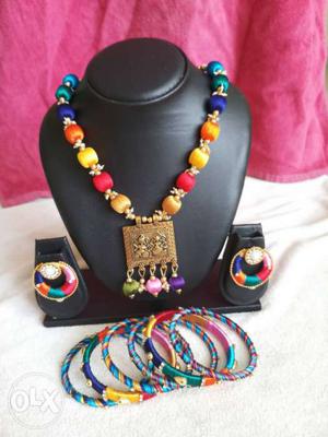 Women's Multicolored Silk Thread Jewelry Set