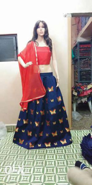 Women's Red And Blue Sari Dress