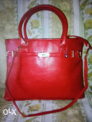 Women's Red Leather 2-way Handbag