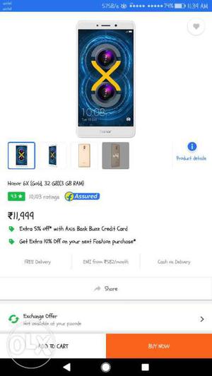Honor 6x only 9 month old ek dum new condition