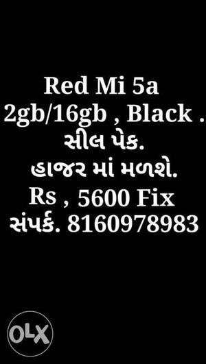 Mi 5a 2gb/16gb Seal pack Black colour Fix rate