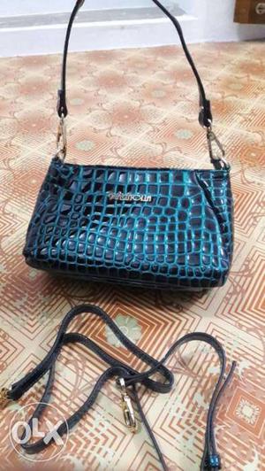 Black And Blue Leather 2-way Handbag