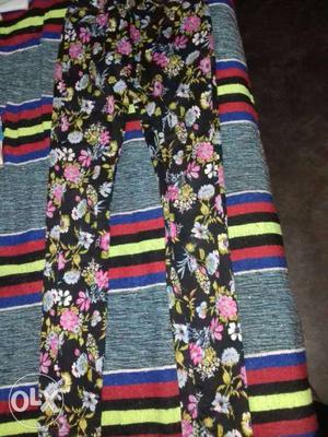 Black And Multi-colored Floral Pants