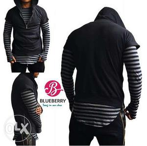 Black Semi-zip Hooded Shirt