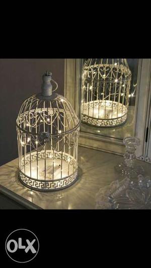 Cylindrical Gray Metal Birdcage