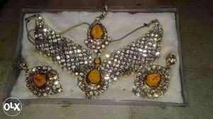 Diamond And Orange Gem Encrusted Jewelry Set