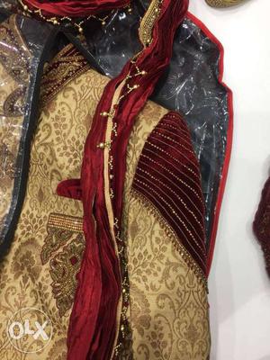 Elegant maroon Sherwani with dupatta