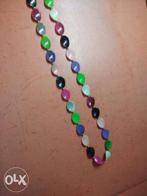 Green, Pink, Blue, And Black Beaded Necklace