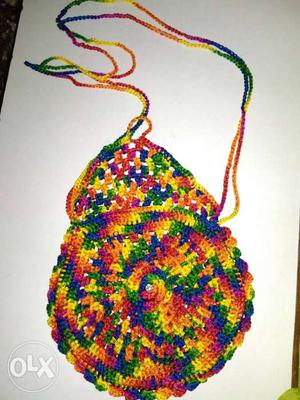 Multicoloured Hand Knitted Purse