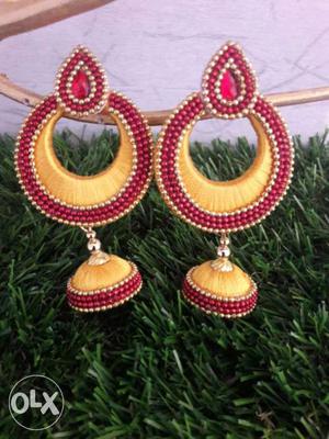 Pair Of Yellow-and-red Jhumkas