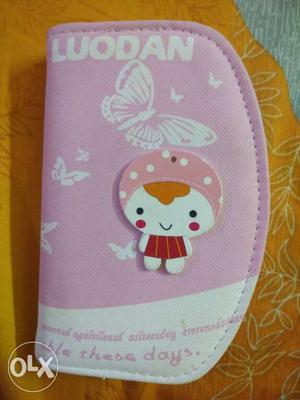 Pink And White Luodan Zipped Wallet