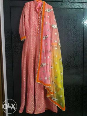 Pink Pure Chiffon Chanderi Work Anarkali Suit