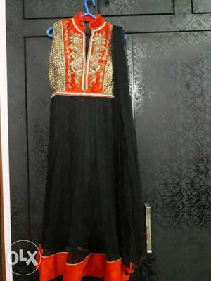 Red and Black embroided anarkali suit. (with