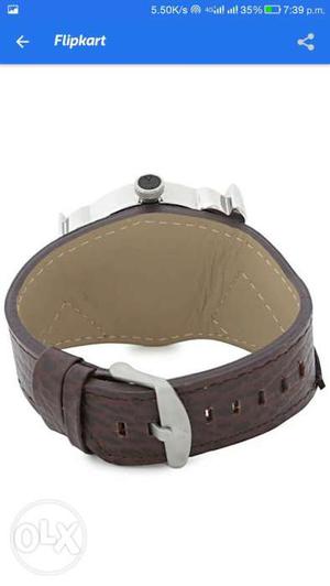 Silver-colored Watch With Brown Leather Strap