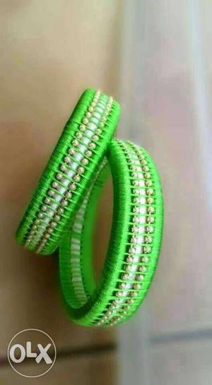 Two Green Silk Thread Bracelets