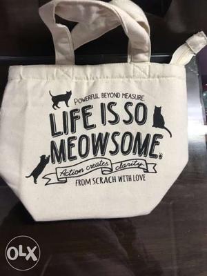White And Black Life Is So Meowsome Printed Tote Bag