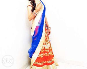 Women's Blue And Red Gaghra Choli Traditional Dress