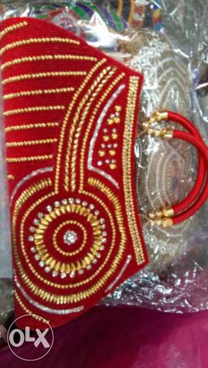 Women's Red And Gold Handbag