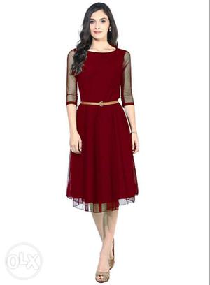 Women's Red Boat-neck Mini Dress