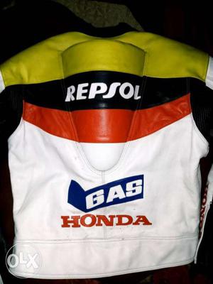 Yellow, Black, Red, And White Repsol Leather Jacket
