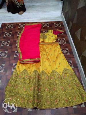 Yellow, Green, And Red Floral Sari Traditional Dress With
