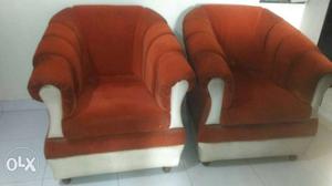 3 seat brown velvet coated sofa with 2 singles of