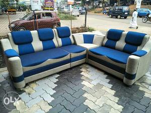 Blue And White Fabric Sectional Sofa