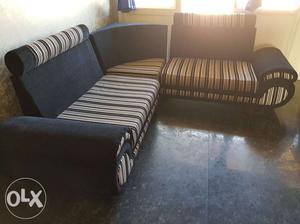 Brown And White Striped Sectional Couch