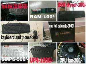Computer,RAM 1gb,harddisk,CPU fan and etc
