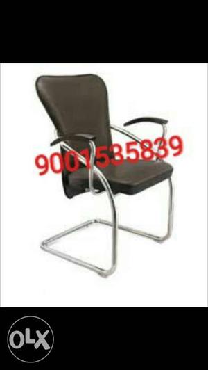 NewSilver Framed Black Leather Armchair office visitor chair