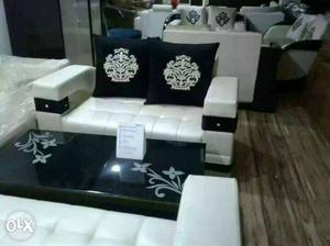 White And Black Leather Tufted Sofa