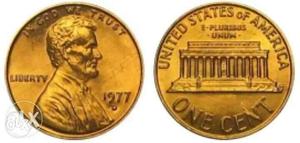  Gold-colored 1 US Cent Coin