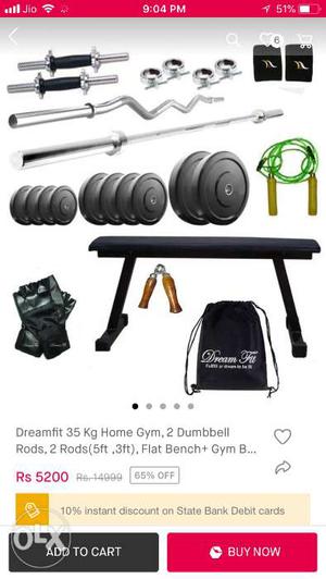 Home gym max 35 kg with flat bench in good condition