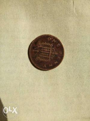 Round Bronze-colored 1 Penny Coin