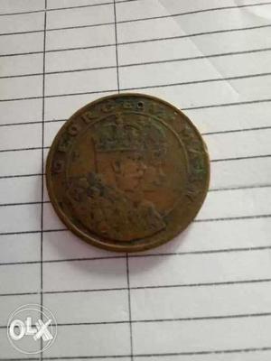 Round Copper-colored British Indian Coin