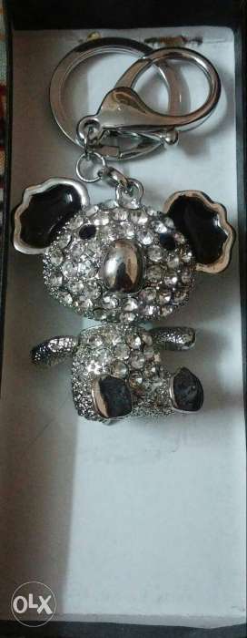 Black And Silver-colored With Diamond Encrusted Kuala Bear